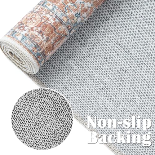 jinchan 3x10 Runner Vintage Medallion Washable Area Rug, Blue/Orange
