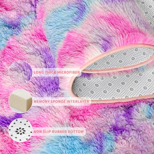 Tepook Soft Rainbow Rug for Girls Room, Cute Fluffy Girls Bedroom Rugs, 2x6 Feet Shaggy Princess Rug Colorful Carpet for Kids Teens Toddler Playroom Nursery Reading Nook, Hot Pink