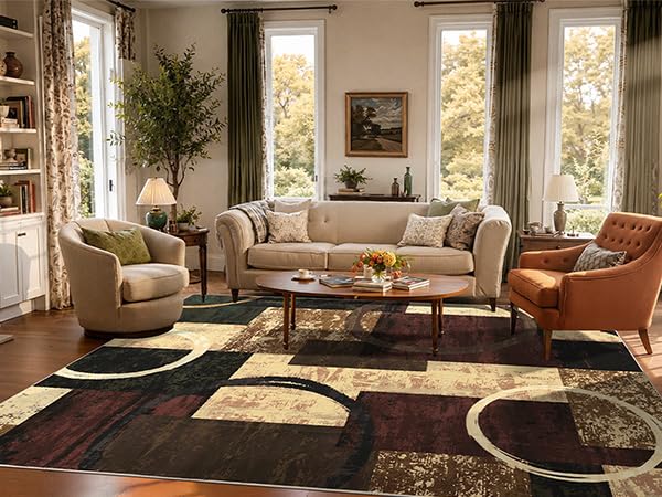 9x12 Washable Modern Abstract Area Rug Non-Slip Living Room Rug