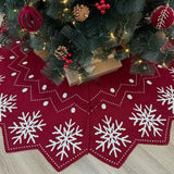 48-Inch Reversible Knit Tree Skirt with Christmas Star–Inspired Pointed Edge Border and Lace-Up Closures, Machine Washable Thick Acrylic Yarn, Burgundy & White