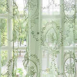 Sutuo Home Olive Green Lace Sheer Curtains 84 Inches Long for Bedroom Living Room Nursery,Rose Floral Embroidery Ruffled Vintage Chic Window Treatment Privacy Drapes, Rod Pocket,W57 x L84, 2 Panels