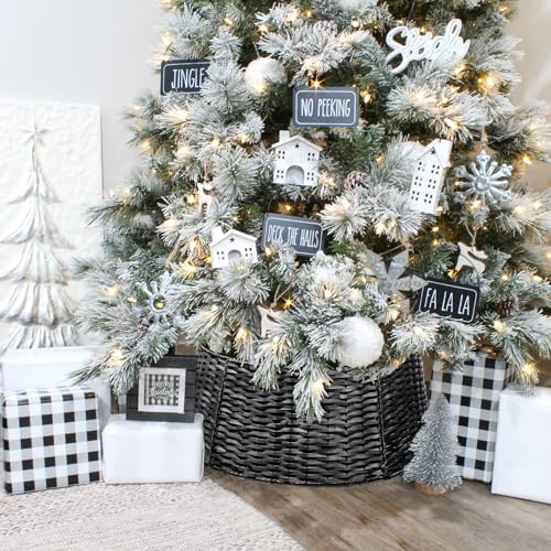 AuldHome Design Wicker Christmas Tree Collar (Black, 29-Inch), Real Wood Basket Weave Large Willow Tree Skirt