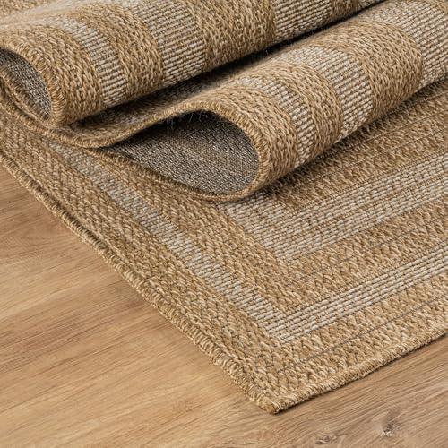 Beverly Rug Easy Jute Framed Border Rug 9x12 Washable Large Indoor Outdoor Area Rugs for Living Dining Room Patio Office Stain Resistant Non Shedding Casual Indoor Outside Carpet 9 x 12 Natural