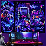 Galoker Blacklight Gaming Tapestry Cool Neon Game Controller Tapestry UV Reactive Gamer Player Wall Tapestries Funny Art Gaming Poster Tapestries Wall Hanging for Home Decor