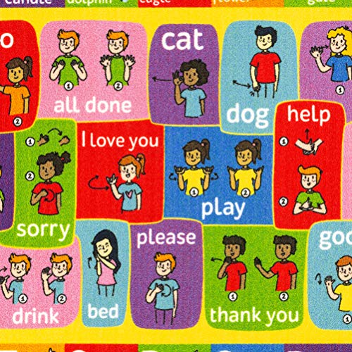 KC Cubs 3x5 ABC Alphabet ASL Sign Language Rug – Educational Non-Slip Carpet Play Mat for Kids, Toddlers, Nursery, Classroom, Playroom, Baby, Daycare