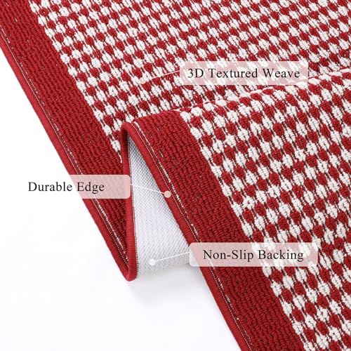 Hallway Runner Rug 2x10ft Red Kitchen Floor Mat Modern Geometric Non Slip Throw Rugs Busy Traffic Extended Indoor Doormat Machine Washable Accent Carpet forBedroom Living Room Valentine's Day