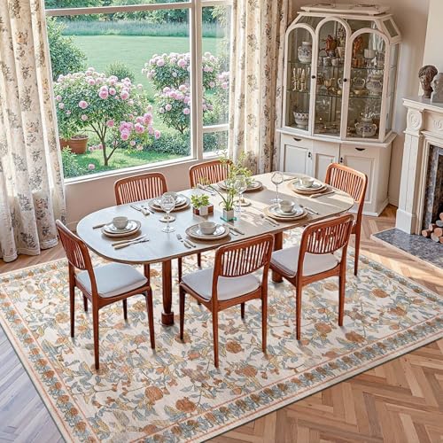 jinchan 8x10 Floral Vintage Washable Large Living Room Area Rug, Orange