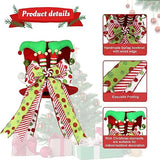 Christmas Tree Topper Hat with Bow, Velvet Top Hat Ornament with Elf Legs and Red & Green Wired Bows, Winter Holidays Xmas Decor for Home Decoration (Red)