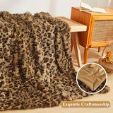 XeGe Luxury Faux Fur Leopard Print Blanket, Soft Cheetah Patterned Fluffy Bed Blanket, Shaggy Plush Decorative Couch Throw, Cute Furry Animal Print Fuzzy Throw for Sofa Bed Couch, Brown, 60x80
