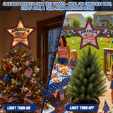 Lighted 4th of July Star Tree Topper, LED USA 250th Anniversary Wooden Patriotic Star Treetop Decoration, Battery Operated American Flag Star for Christmas Tree Independence Day Party Decor