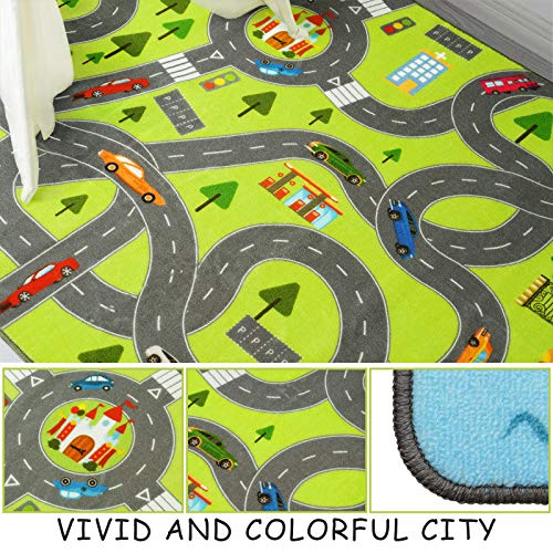 HOMORE Kids Play Mat Rug,Kids Carpet for Children Bedroom Play Room 4x6 FT | 48x76inch Fun and Educational City Rug for Hot Wheels Track Racing Playroom Rug
