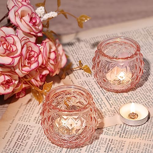 24 Pcs Pink Votive Candle Holders Round Glass Candle Holders Bulk