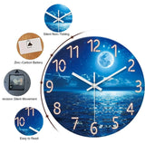 XFM Blue Moon Wall Clock 12 Inch Modern Wall Clocks Battery Operated Silent Non Ticking Decorative Round Analog Clock for Living Room Bedroom Kitchen