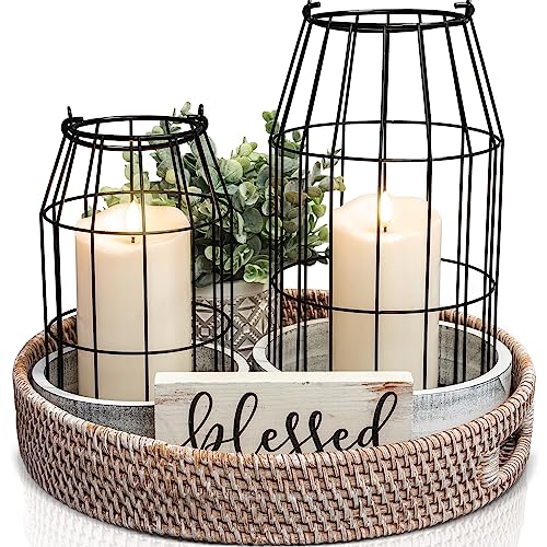 Rustic Farmhouse Lantern Decor Set of 2 - Stylish Decorative Lanterns