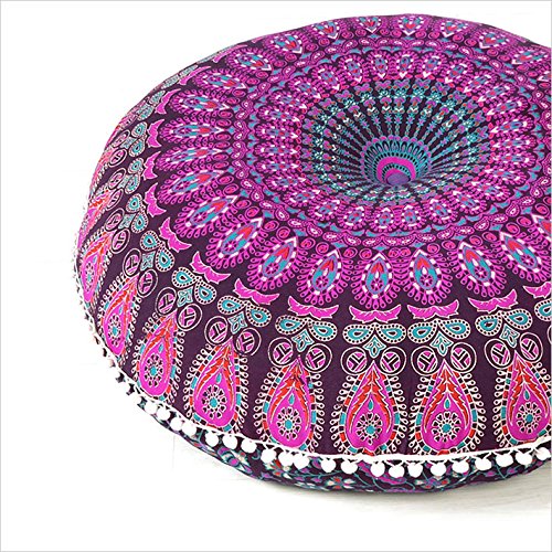 32" Purple Pink Mandala Floor Pillow Cover Meditation Cushion Seating Throw Hippie Round Colorful Decorative Bohemian Accent Boho Chic Dog Bed Indian Pouf Ottoman Handmade Cover ONLY