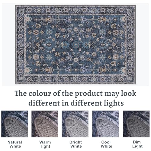 Tangsoo 2x4 Washable Runner Rug for Entryway,Vintage Blue Floral Entry Rug