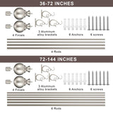 Double Curtain Rod for Windows 36-72", Adjustable Double Drapery Rod with Round & Barrel Finials, Brushed Nickel Decorative Curtain Rod, 1-Inch Front and 5/8 Inch Diameter Back Window Curtain Rod