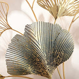 CDDUOLA 3D Room Wall Decor, Handmade Art Metal Round Golden Ginkgo Leaf Decorative Wall Sculpture for Home Living Room And Bedroom, 2 Pack