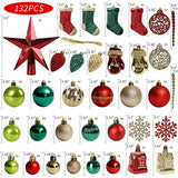 ROSELEAF 132pcs Christmas Tree Decoration Set - Red, Green & Gold Shatterproof Hanging Ornaments - Folk Art Style - Christmas, Wedding, Anniversary