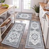 HEBE Boho Kitchen Rugs Set of 3, Non Slip Washable Kitchen Mats for Floor