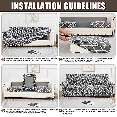 SearchI Stretch Sofa Cover Printed Couch Cover, Floral Pattern 3 Pieces Loveseat Slipcover with 2 Separate Cushion Cover, Washable Furniture Protector for Living Room(Loveseat, Flower Shadow)