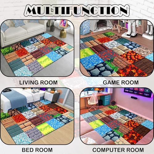 Game Room Rug - Video Game Decor for Boys Bedroom 2'5''x4' Block Theme Carpet Gaming Floor Mat Rugs for Boys Room Decor for Bedroom Living Playroom