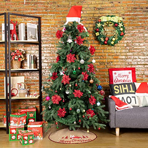 N&T NIETING Christmas Tree Skirt, 30 Inch Rustic Burlap Tree Skirt with Red Truck and Letter Printed Christmas Tree Mat for Xmas Holiday Party Decoration