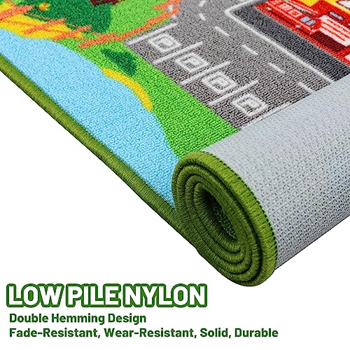 Kids Rug Car Carpet 78.7"x59", Car Rug for Kids Room Playroom Bedroom, Non-Slip Town City Road Map Rugs, Track Car Mat for Kids Boys Girls (78.7X59Inch,Green)