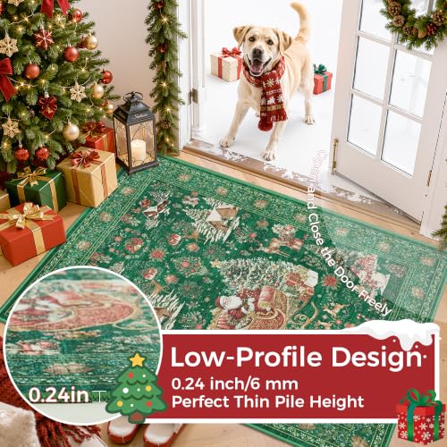 Christmas Rug 2x3 Entryway Rugs Washable Rug Runner for Kitchen, Xmas Green