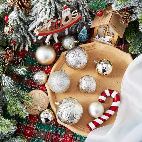 Wironlst Christmas Ball Ornaments - 30pcs Shatterproof Plastic Christmas Ornaments Hanging Ball Decorations for Xmas Tree, Holiday, Wedding, Party (Multi-Size, Champagne)