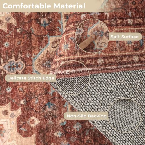 3 Piece Kitchen Rugs Sets with Runner, Washable Non Slip Soft Boho Kitchen Mats, Low Pile Stain Resistant Carpet for Hallway, Laundry Room, Entryway, Home Decor(20"x32"+20"x48"+20"x59", Rust Red)