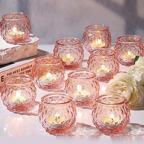 24 Pcs Pink Votive Candle Holders Round Glass Candle Holders Bulk