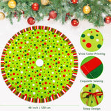 Christmas Tree Skirt 48 Inches, Velvet Stripes Trimmed Tree Skirt with Red Green White Polka Dots Design for Holiday Party Decor