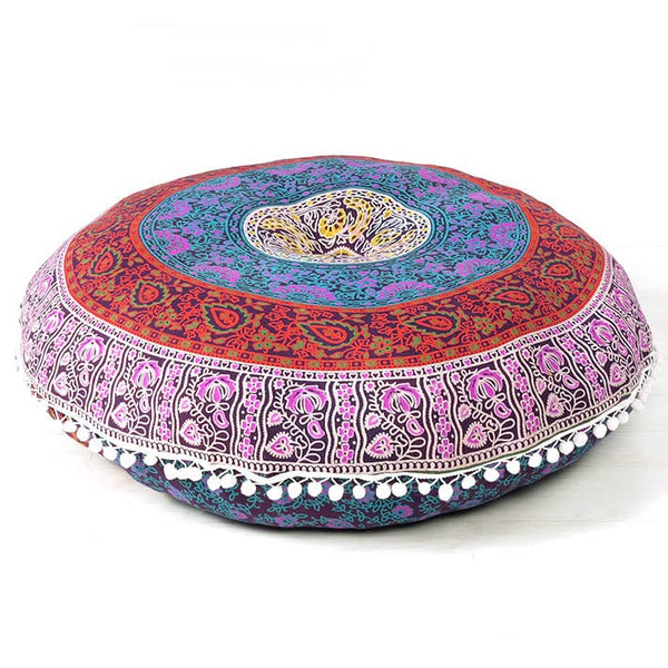 Mandala Floor Pillow Cover Meditation Cushion Seating Throw Hippie Round Colorful Decorative Bohemian Indian Pouf Ottoman Handmade Cover ONLY (K1 Dark Blue 1, 32" x 32")