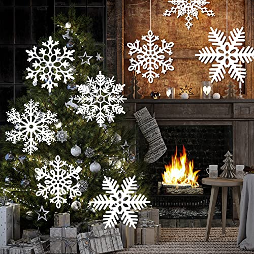 MIAHART 12 inches Large White Snowflakes Ornaments 6 Pack Big Plastic Glitter Snowflake Ornaments for Christmas Tree Winter Indoor Outdoor Window Giant Craft Hanging Snowflakes Decorations