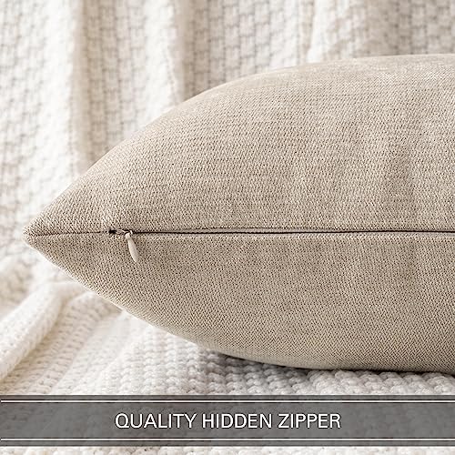 MIULEE Pack of 2 Beige Decorative Pillow Covers 18x18 Inch Soft Chenille Couch Throw Pillows Farmhouse Cushion Covers for Home Decor Sofa Bedroom Living Room