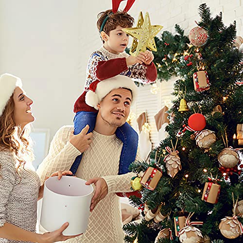 Christmas Tree Topper Star Lighted with Rotating Snowflake LED Projector, Gold Star 3D Glittered Christmas Xmas Tree Decorations Projector Angle Adjustable