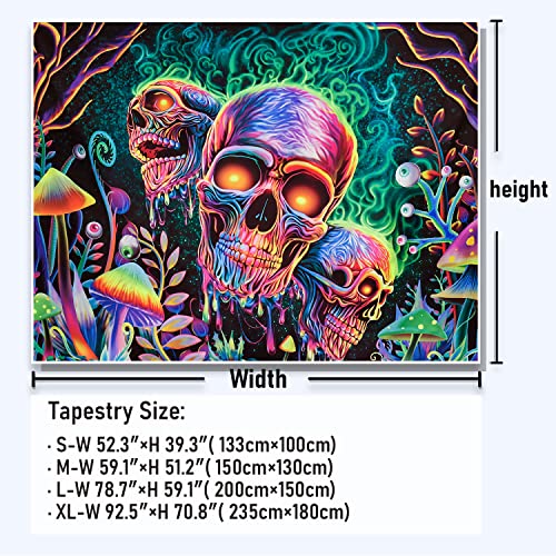 Amonercvita Blacklight Skull Tapestry Trippy Skeleton Wall Tapestries UV Reactive Neon Plants Trees Tapestries Aesthetic Galaxy Space Tapestry Wall Hanging for Bedroom Decor(W51.2×H59.1 inches)