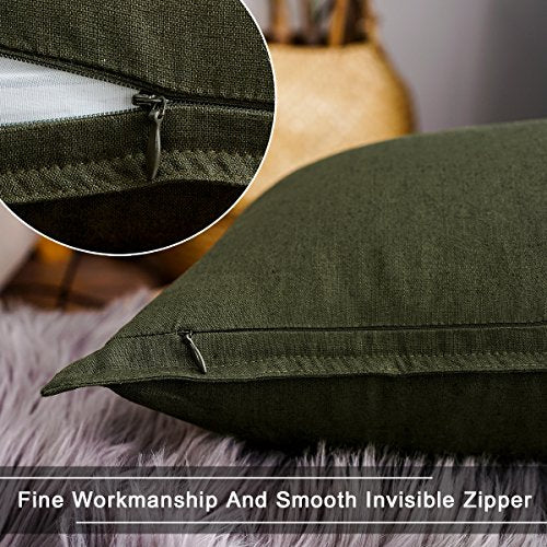 Jeanerlor Cotton Linen Square Decorative Throw Pillow Case Cushion Cover with Twin Needles Stitch on Edge,for Wedding Party Gift Car 12"x20"(30 x 50cm), Olive Green