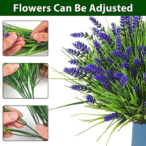 20 Bundles Artificial Plants Outdoor, UV Resistant Fake Flowers， Realistic Faux Lavender Shrubs for Porch Garden Window Box Home Decoration (Purple)