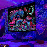 TUGCAY Blacklight Mushroom Tapestry, Glow In The Dark Tapestry Black Light Plant Fantasy UV Reactive Mushroom Butterfly Moon Tapestries Posters Wall Hanging for Bedroom Dorm Decor(50"x60")