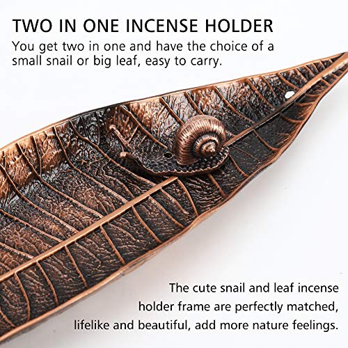 Accmor Incense Holder Set, Leaf and Snail Incense Burner, Incense Ash Catcher, Incense Sticks Holder for Counters, Meditation Room, Yoga, Home, Office, Red Copper
