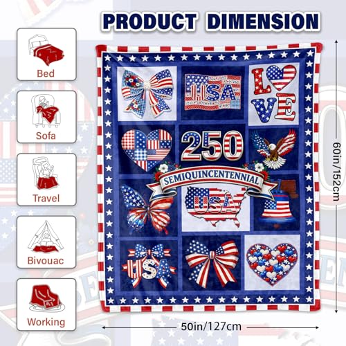 250th Anniversary Decoration, 250th America Birthday Blanket 50"X60", 250 Years Patriotic Throw Blankets for Sofa Couch Room Bed, 1776-2026 Flag Commemorative Independence Gift