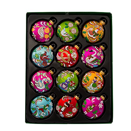 Kurt Adler 12 Days of Christmas Glass Ornament (Set of 12), 65mm