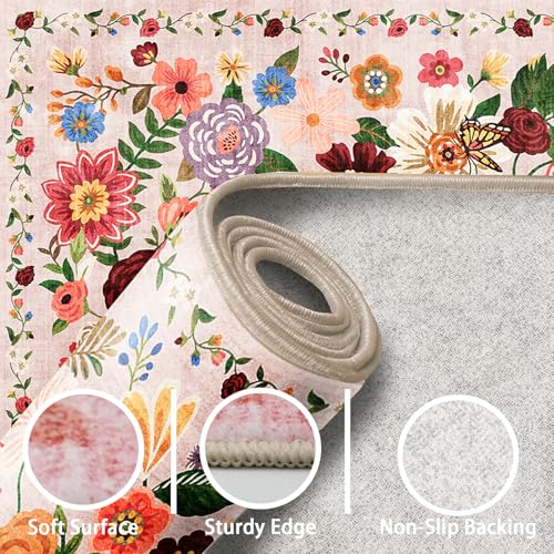 Runner Rug 2x6 Blush Beige, Kitchen Rug Non Slip Washable Rugs with Rubber Backing Soft Floral Carpet Runner for Hallways, Kitchen, Laundry, Bedroom, Bathroom (2 x 6, Beige Blush)