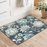 Floral Entry Rugs for Inside House,2x3 Non Slip Washable Kitchen Rug Front Door Mat, Ultra Thin Doormat Non-Shedding Throw Carpet for Bedroom Bathroom (Blue,2'x3')