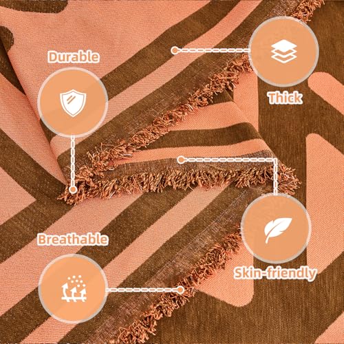 Boho Couch Cover Sofa Covers for 2 Cushion Couch, Couch Covers Washable Blanket Sofa Covers, Chenille L Shape Sectional Couch Covers for Dogs, Sofa Blanket Cover for Living Room (Orange)