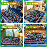 Kids Car Rug for Play Toy Cars, 31''x47'' Race Track Playmat Carpet Kid Play Road Rug for Playroom Classroom Kids Room,Karting Road Racing Track Floor Mat Rugs for Bedroom.