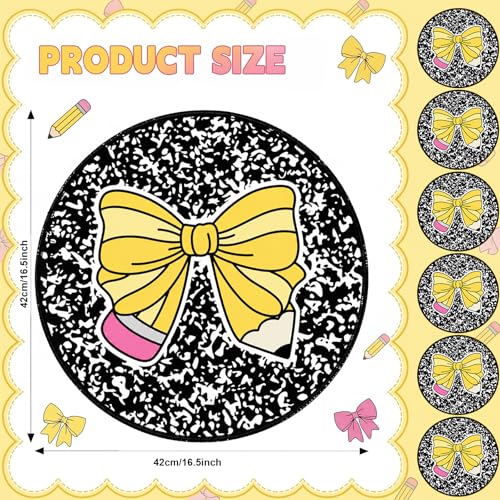 6 Pcs Pencil Bow Carpet Circle Seats for Classroom Decorations 17 Inch Pencil Bow Composition Notebook Rug Bulk Non Slip Floor Cushion Mat for Preschool Kindergarten Daycare Reading Corner
