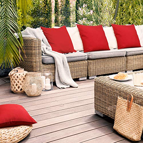 Boao 4 Pack Decorative Outdoor Waterproof Throw Pillow Covers Square Patio Balcony Garden Waterproof Cushion Case PU Coating Pillow Shell for Couch Bed Patio Sofa, 18 x 18 Inch(Red)